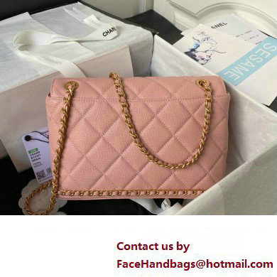 Chanel Grained Calfskin  &  Gold-Tone Metal Chain Flap Bag AS4489 Pink 2023